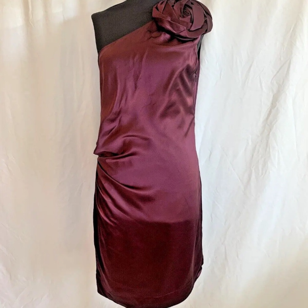 Tufi Duek Burgundy Red Silk Satin One Shoulder